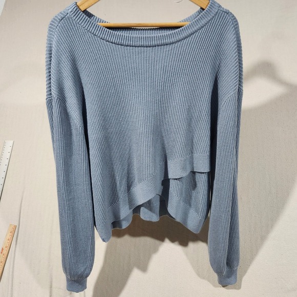 Lululemon Ribbed Criss Cross Blue Long Sleeve Sweater Women's 12 Cashmere Blend - Picture 1 of 9